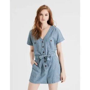 American Eagle womens blue and white striped jumpsuit - size medium